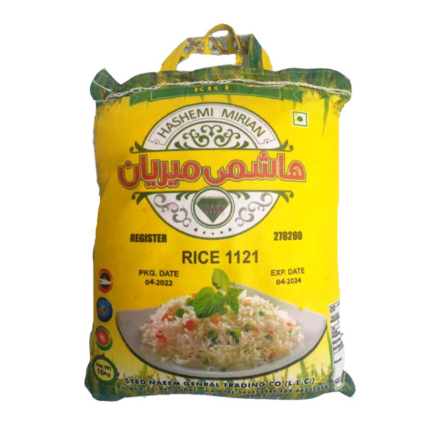برنج پاکستانی1121 هاشمی میریان(ارسال رایگان به سراسر کشور) 10 کیلوگرم به ازای خرید 100کیلو همراه با یک عدد ماگ فروشگاه بعنوان هدیه تقدیم مشتری خواهد شد. زمان تقریبی تحویل سفارشات 3 روز کاری میباشد
